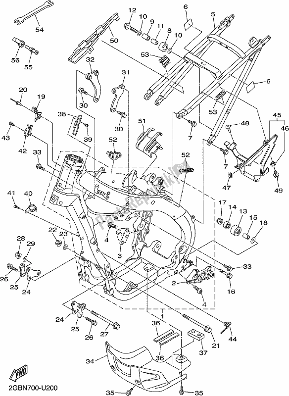 All parts for the Frame of the Yamaha WR 250F 2019