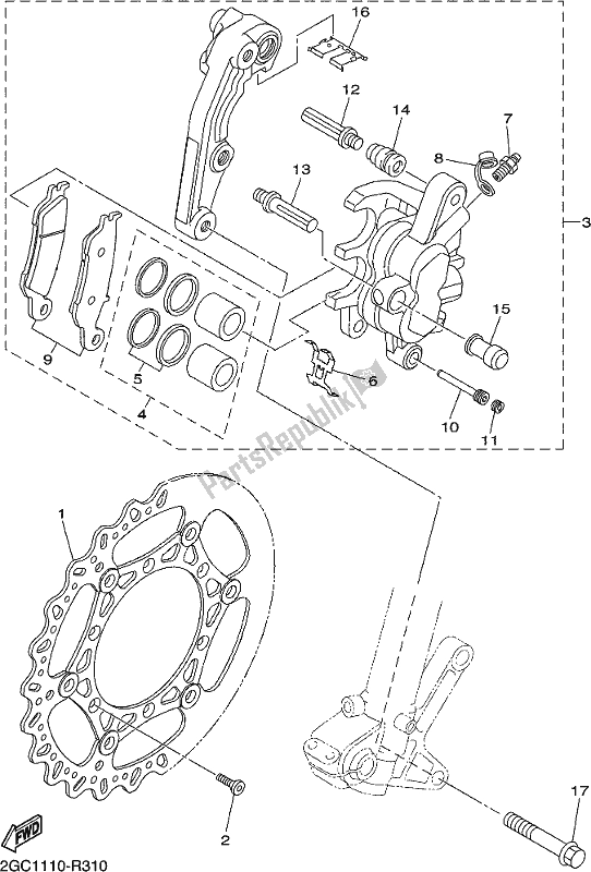 All parts for the Front Brake Caliper of the Yamaha WR 250F 2019