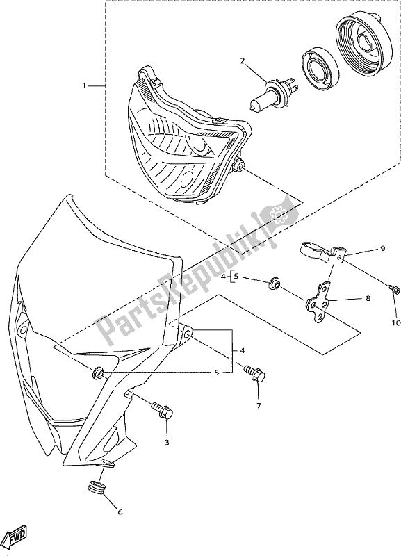 All parts for the Headlight of the Yamaha WR 250F 2019