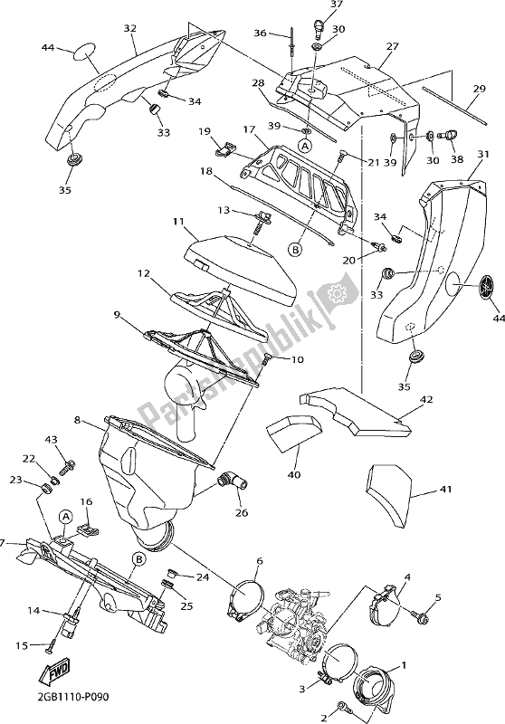 All parts for the Intake of the Yamaha WR 250F 2019