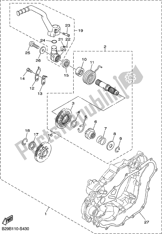 Alle onderdelen voor de Parts Option (kick Starter) van de Yamaha WR 250F 2019