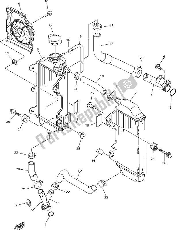 All parts for the Radiator & Hose of the Yamaha WR 250F 2019