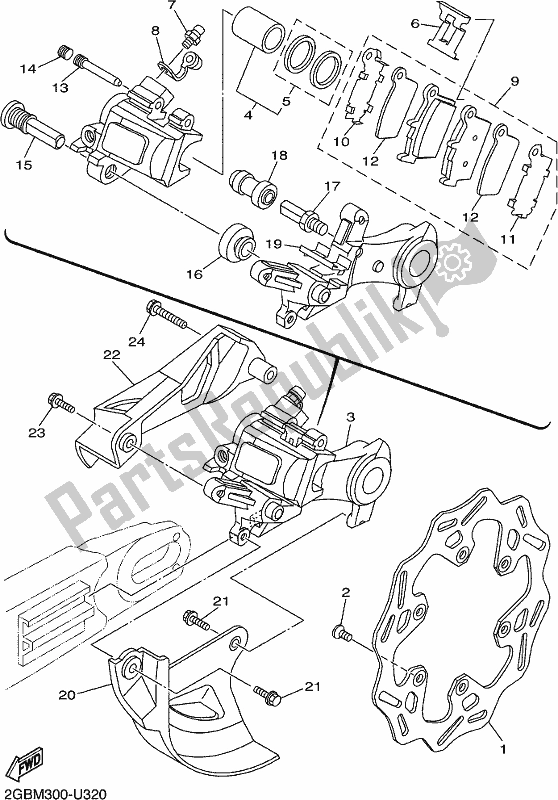 All parts for the Rear Brake Caliper of the Yamaha WR 250F 2019