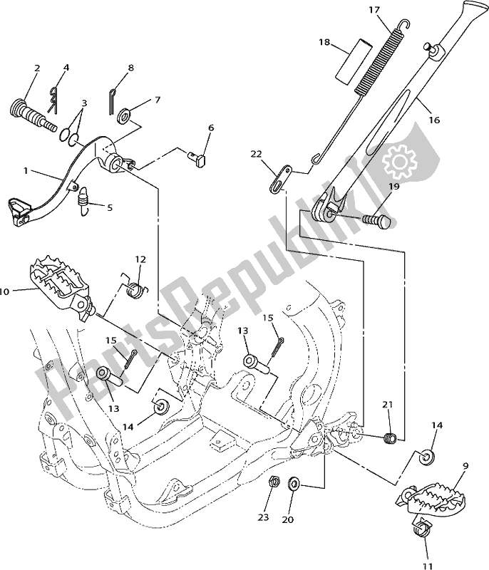 All parts for the Stand & Footrest of the Yamaha WR 250F 2019