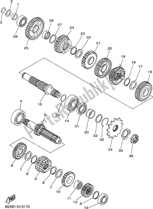 All parts for the Transmission of the Yamaha WR 250F 2019