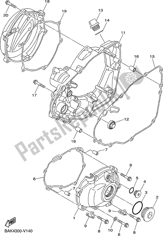 Alle onderdelen voor de Carterdeksel 1 van de Yamaha WR 250F 2020