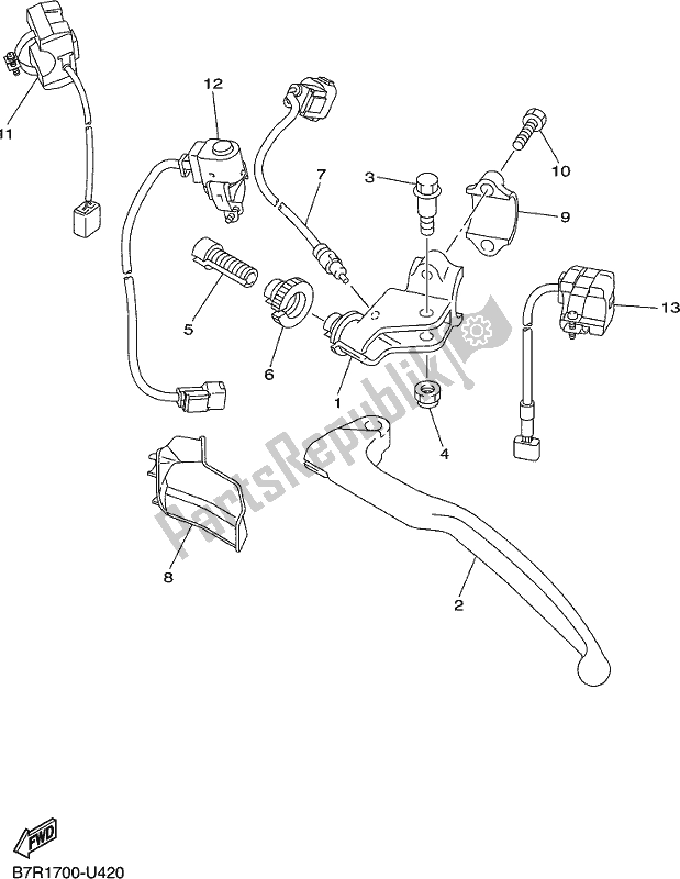 Alle onderdelen voor de Handvat Schakelaar & Hendel van de Yamaha WR 250F 2020