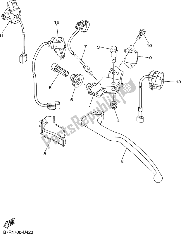 All parts for the Handle Switch & Lever of the Yamaha WR 250F 2020