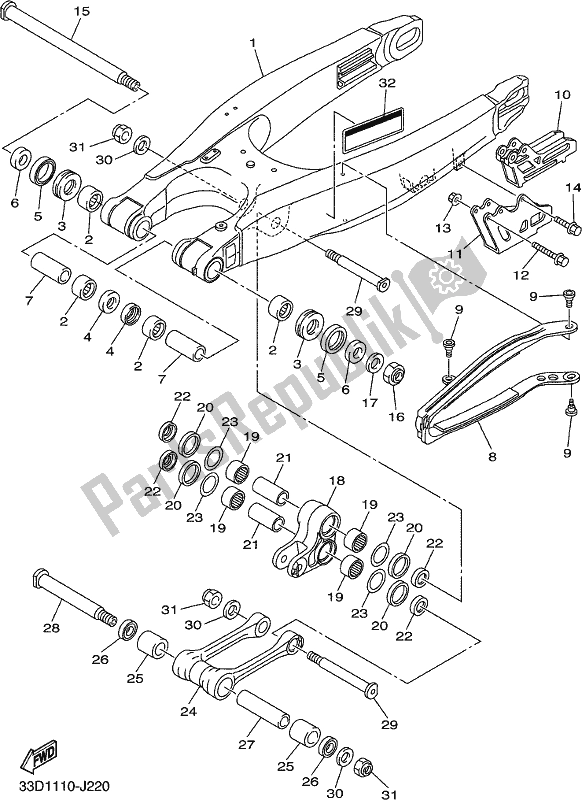 Alle onderdelen voor de Achterste Arm van de Yamaha WR 250F 2020