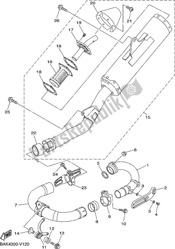 All parts for the Exhaust of the Yamaha WR 250F 2021