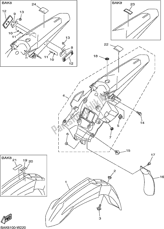 All parts for the Fender of the Yamaha WR 250F 2021