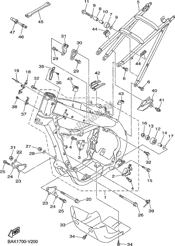 All parts for the Frame of the Yamaha WR 250F 2021