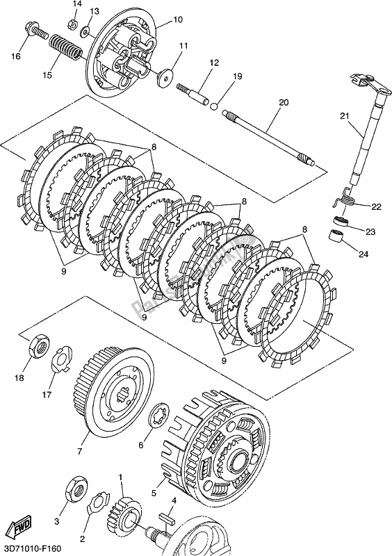 All parts for the Clutch of the Yamaha WR 250R 2017