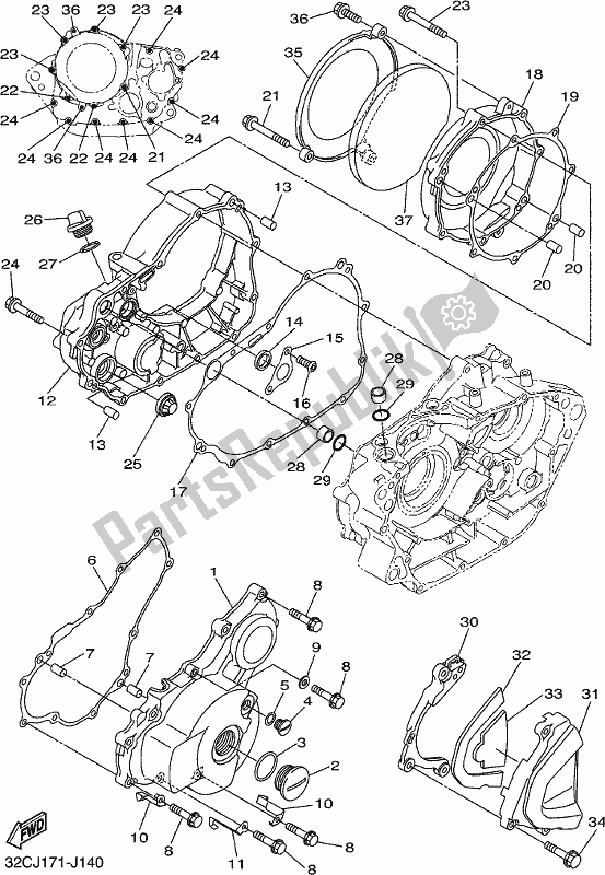 All parts for the Crankcase Cover 1 of the Yamaha WR 250R 2017