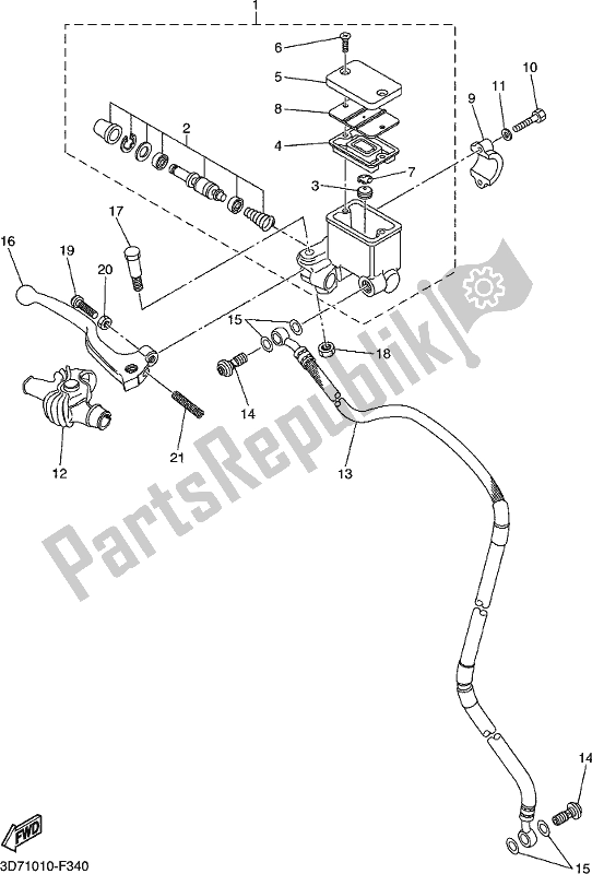 All parts for the Front Master Cylinder of the Yamaha WR 250R 2017