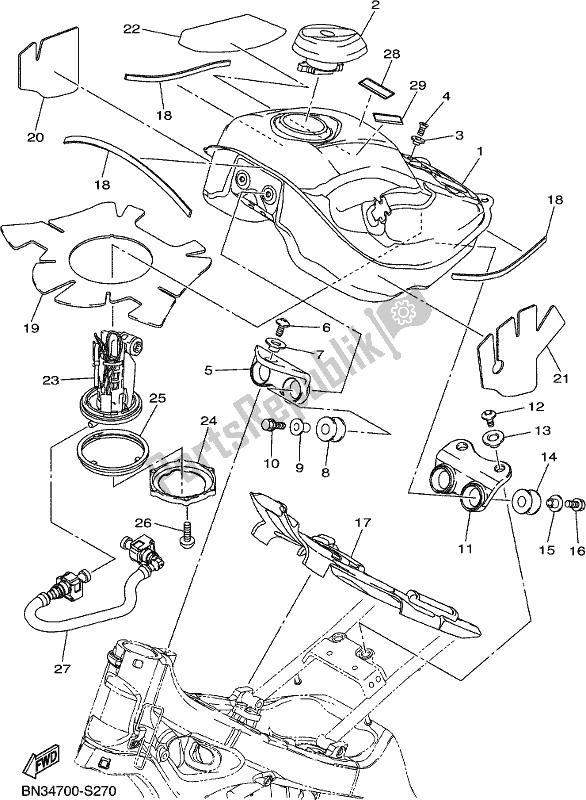 All parts for the Fuel Tank of the Yamaha WR 250R 2017