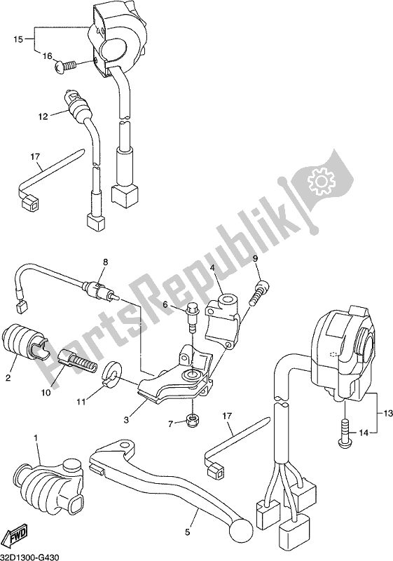 All parts for the Handle Switch & Lever of the Yamaha WR 250R 2017