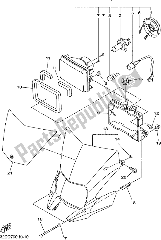 All parts for the Headlight of the Yamaha WR 250R 2017