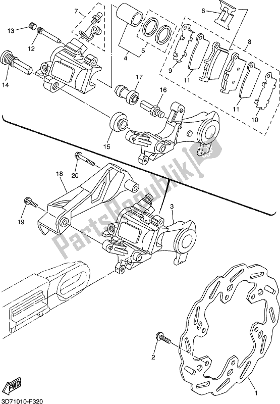 All parts for the Rear Brake Caliper of the Yamaha WR 250R 2017