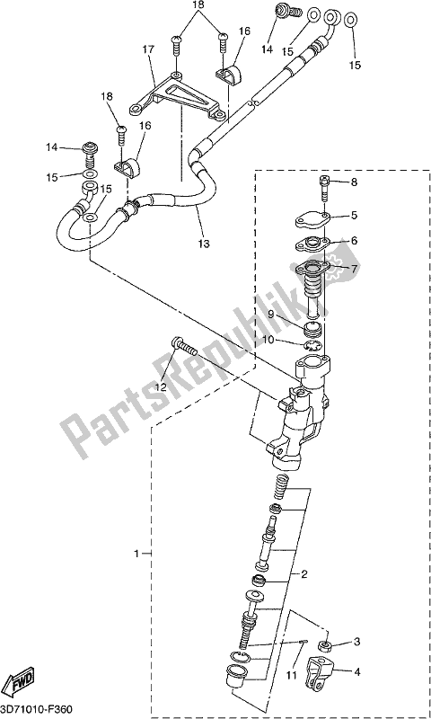 All parts for the Rear Master Cylinder of the Yamaha WR 250R 2017