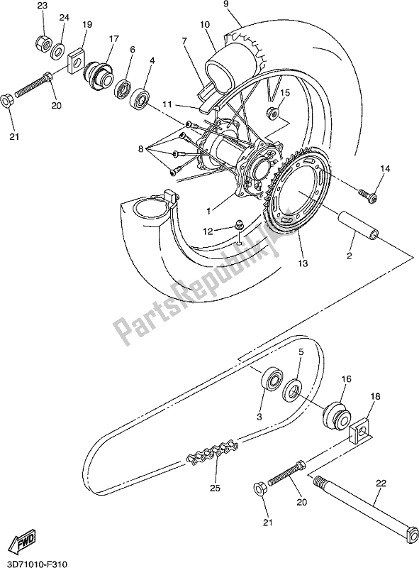 All parts for the Rear Wheel of the Yamaha WR 250R 2017