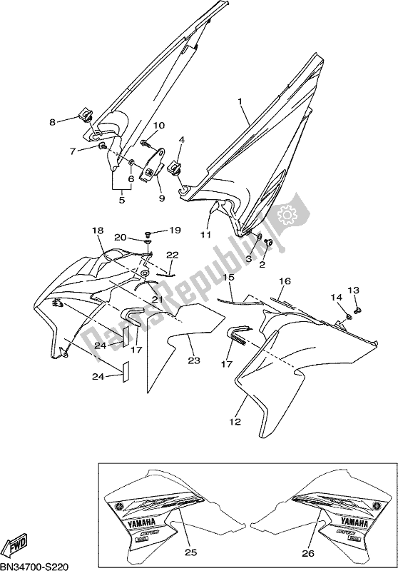 All parts for the Side Cover of the Yamaha WR 250R 2017