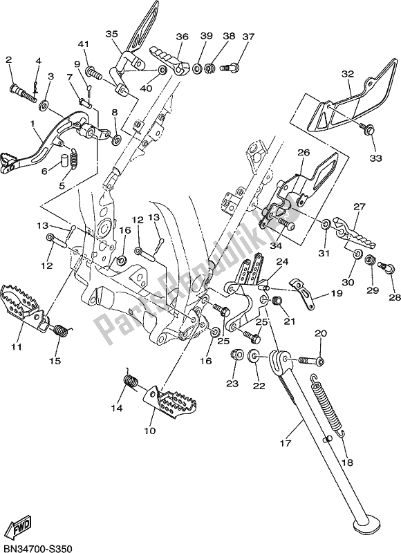 All parts for the Stand & Footrest of the Yamaha WR 250R 2017