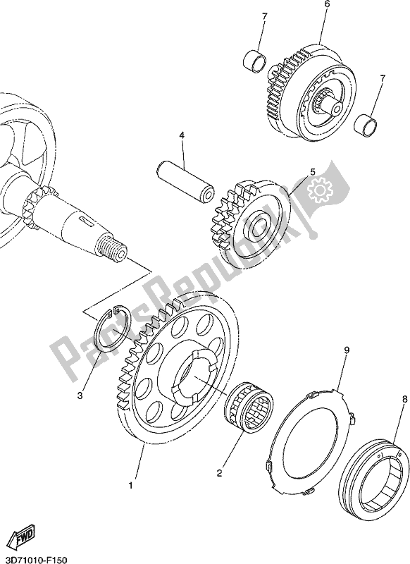 All parts for the Starter Clutch of the Yamaha WR 250R 2017