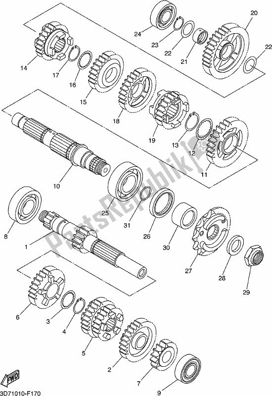 All parts for the Transmission of the Yamaha WR 250R 2017