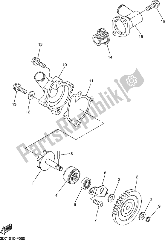 All parts for the Water Pump of the Yamaha WR 250R 2017