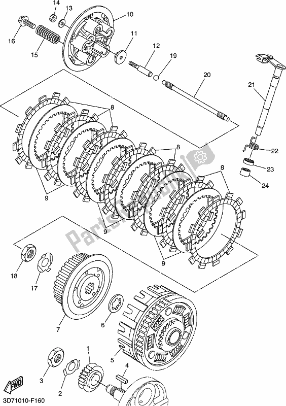 All parts for the Clutch of the Yamaha WR 250R 2018