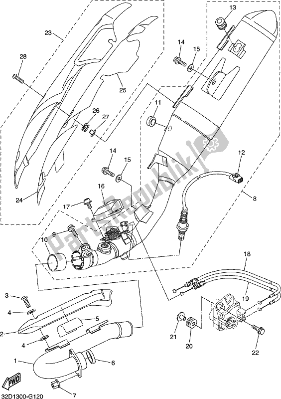 All parts for the Exhaust of the Yamaha WR 250R 2018