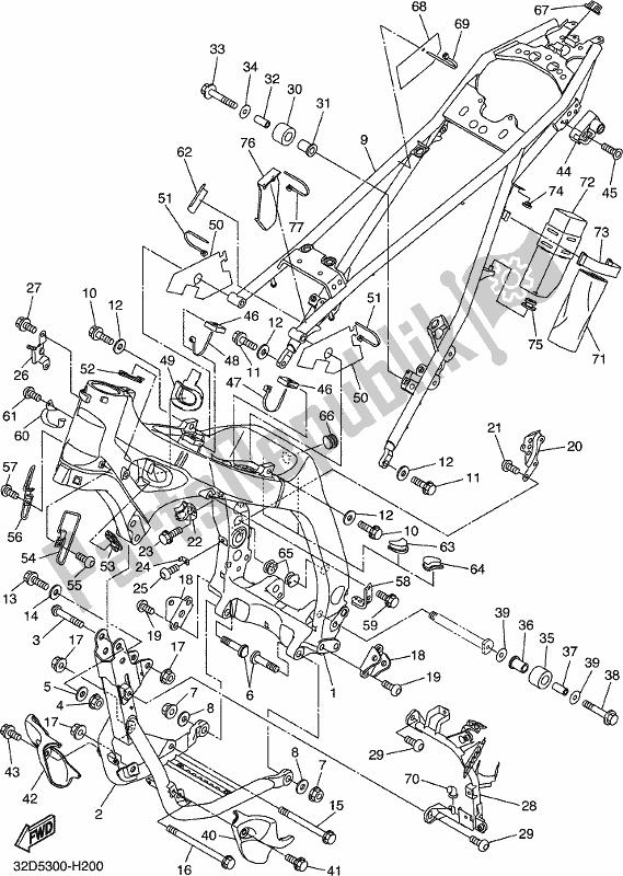 All parts for the Frame of the Yamaha WR 250R 2018