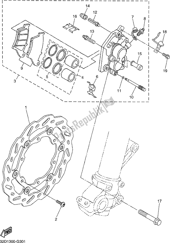 All parts for the Front Brake Caliper of the Yamaha WR 250R 2018