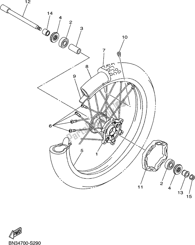 All parts for the Front Wheel of the Yamaha WR 250R 2018