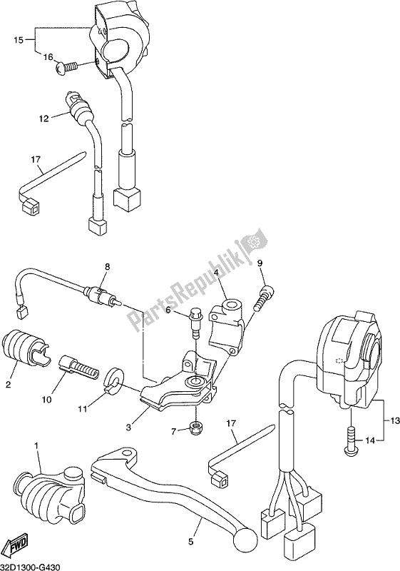 All parts for the Handle Switch & Lever of the Yamaha WR 250R 2018