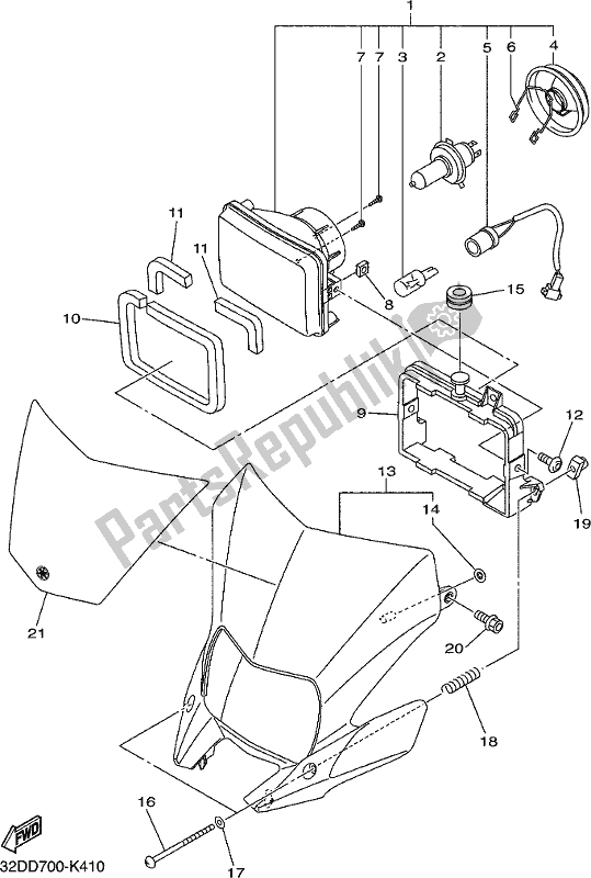 All parts for the Headlight of the Yamaha WR 250R 2018