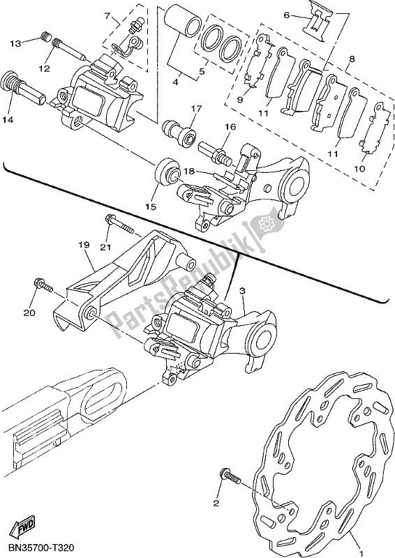 All parts for the Rear Brake Caliper of the Yamaha WR 250R 2018