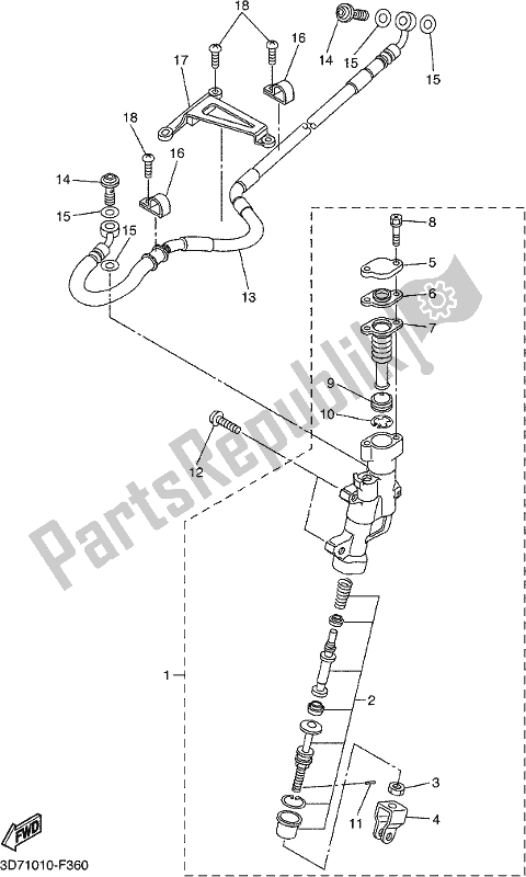 All parts for the Rear Master Cylinder of the Yamaha WR 250R 2018