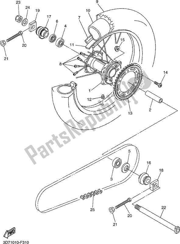 All parts for the Rear Wheel of the Yamaha WR 250R 2018