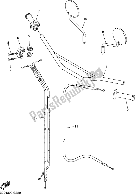 All parts for the Steering Handle & Cable of the Yamaha WR 250R 2018