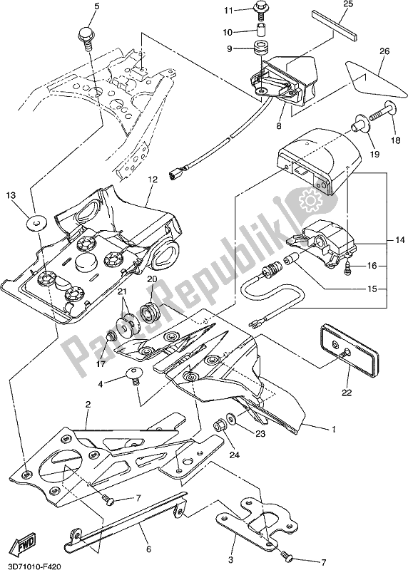 All parts for the Taillight of the Yamaha WR 250R 2018 All parts for the Taillight of the Yamaha WR 250R 2018