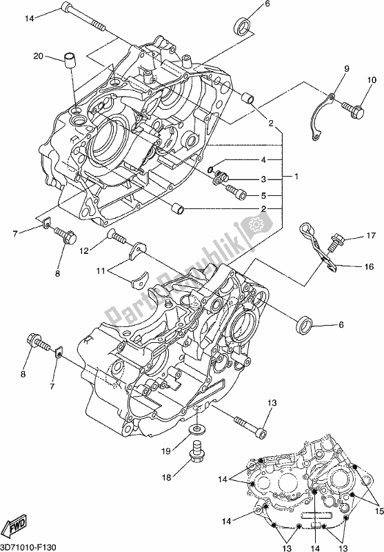 All parts for the Crankcase of the Yamaha WR 250R 2019