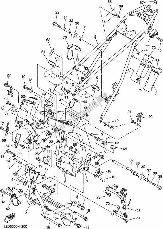 All parts for the Frame of the Yamaha WR 250R 2019