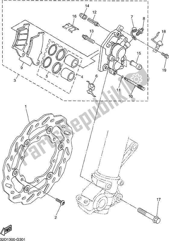 All parts for the Front Brake Caliper of the Yamaha WR 250R 2019