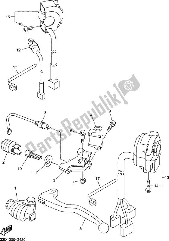 All parts for the Handle Switch & Lever of the Yamaha WR 250R 2019