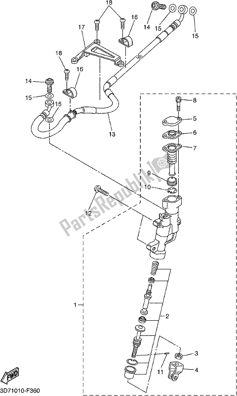 All parts for the Rear Master Cylinder of the Yamaha WR 250R 2019