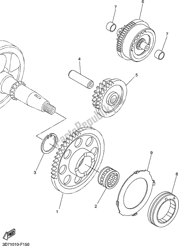 All parts for the Starter Clutch of the Yamaha WR 250R 2019