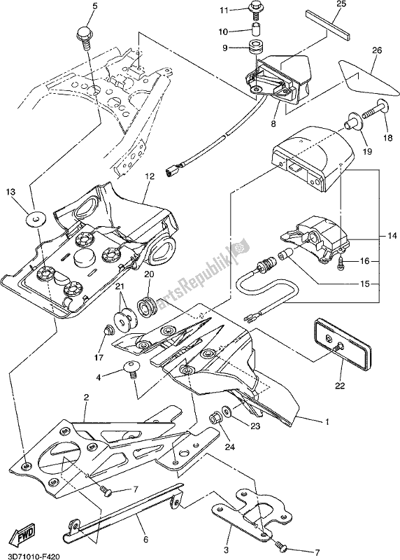 All parts for the Taillight of the Yamaha WR 250R 2019