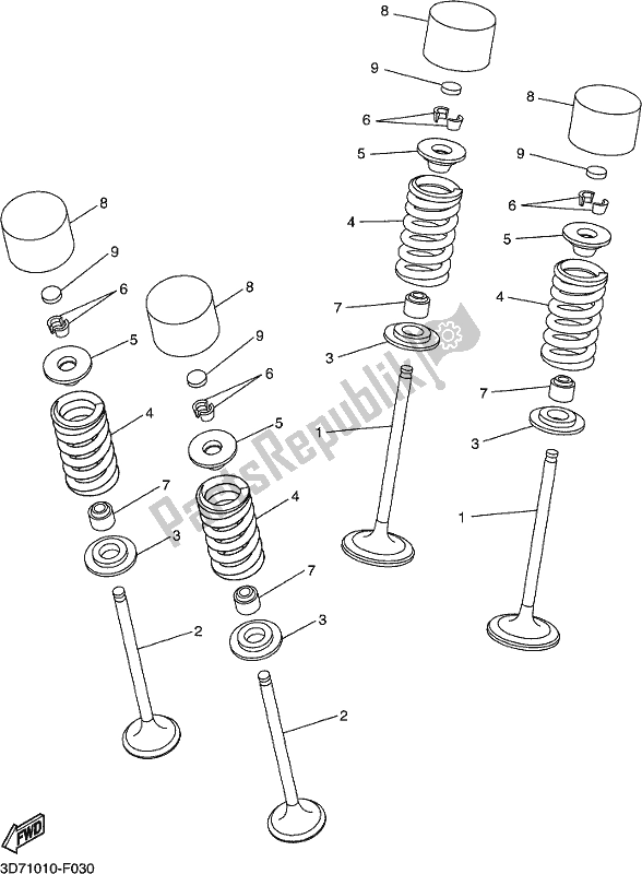 All parts for the Valve of the Yamaha WR 250R 2019